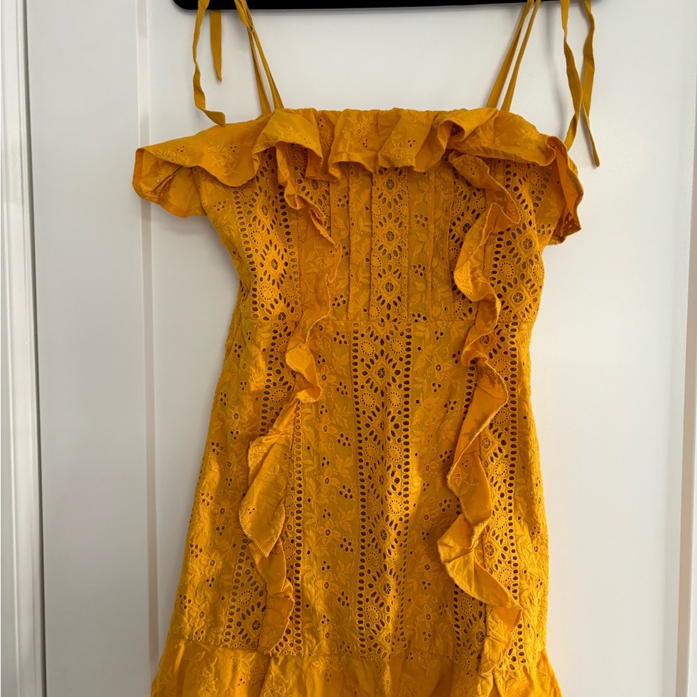 MAJORELLE Yellow Eyelet Ruffle Dress. Great condition. Size S.